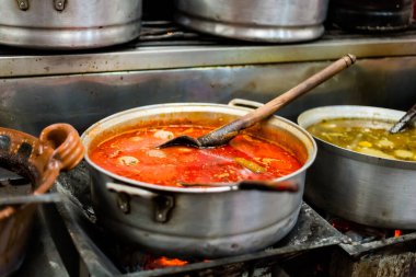 Fresh prepared mexican food served in local rmarket in Puebla. Traditional mexican cuisine made of fresh ingredients.