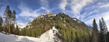 Beautiful panorama in winter Tatry mountains, Five Lakes Valley, Dolina Pieciu Stawow with snow. Phone photo