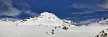 Beautiful panorama in winter Tatry mountains, Five Lakes Valley, Dolina Pieciu Stawow with snow. Phone photo