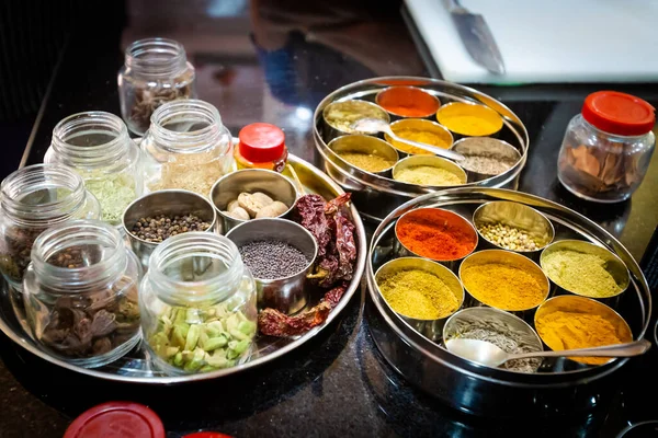 stock image Traditional way of preparing indian food - fresh herbs and spices. Picture of traditional India cooking class in Goa