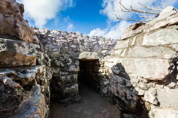 Güneşli bir günde Meksika 'nın Tulum şehrinde çekilen Maya harabelerinin güzel Karayip manzara fotoğrafı.