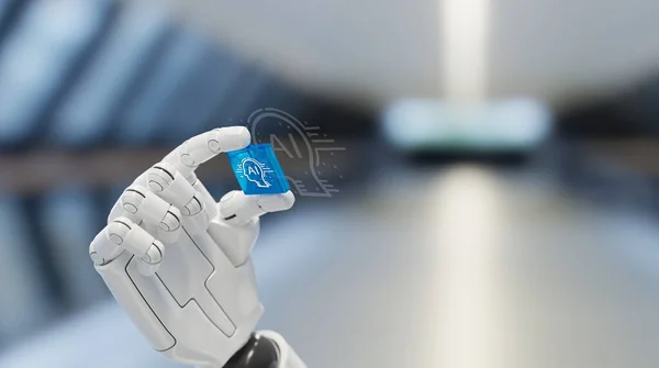 Utforska Framtiden För Kommunikation Som Robot Hand Ägnar Sig Röstchatt — Stockfoto
