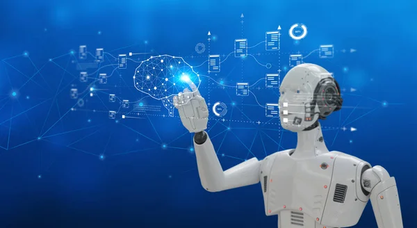 Comunicación Futurista Chats Voz Mano Robot Con Iconos Sociales Tierra — Foto de Stock