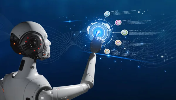Comunicación Futurista Chats Voz Mano Robot Con Iconos Sociales Tierra — Foto de Stock