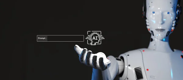 Futuristische Kommunikation Roboter Handsprechchats Mit Sozialen Ikonen Und Binärer Erde Stockfoto