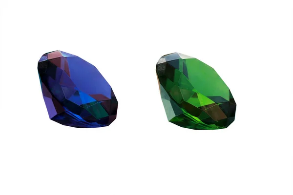 Rund Geschliffener Diamant Isoliert Auf Weißem Hintergrund Grün Blauer Smaragd — Stockfoto