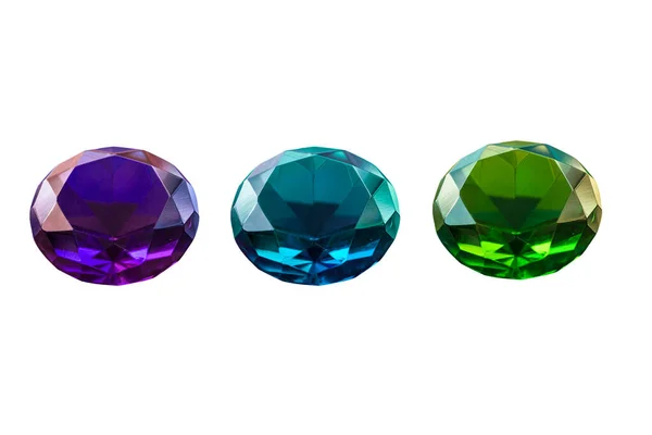 배경에 분리되어 다이아몬드 녹색의 자주색 에메랄드 — 스톡 사진