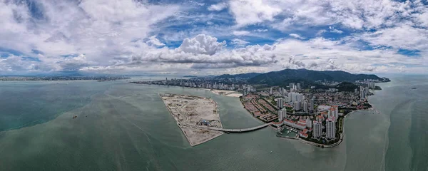 stock image Panorama aerial view Tanjung Tokong at Penang Island in blue cloudy day