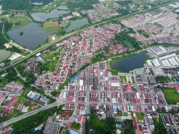 stock image Aerial view old Kampar town and abandoned tin mining site