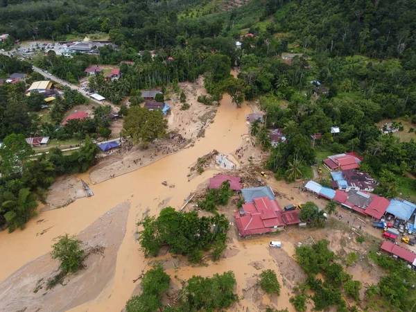 Şiddetli Yağış Nedeniyle Hava Manzarası Hızlı Sel Felaketine Neden Olur Stok Resim