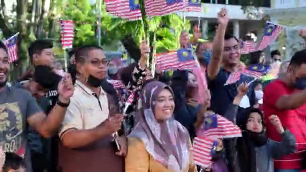 Georgetown Penang Malásia Agosto 2022 Malásia Levanta Bandeira Nacional Celebra — Vídeo de Stock
