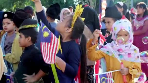 Georgetown Penang Malezya Ağustos 2022 Çocuklar Ulusal Bayrak Taşıyarak Balon — Stok video