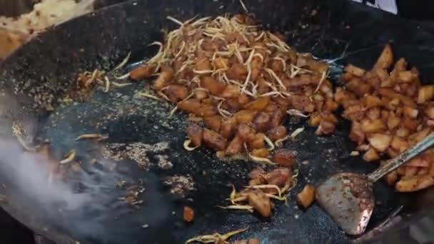 Char Kuey Kak Smażone Ciasto Ryżowe Street Żywności Przygotowania Pyszne — Wideo stockowe