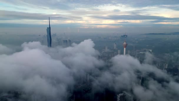 Morning Misty Morning Pnb 118 Tower Aerial Establishing Shot — Stock Video