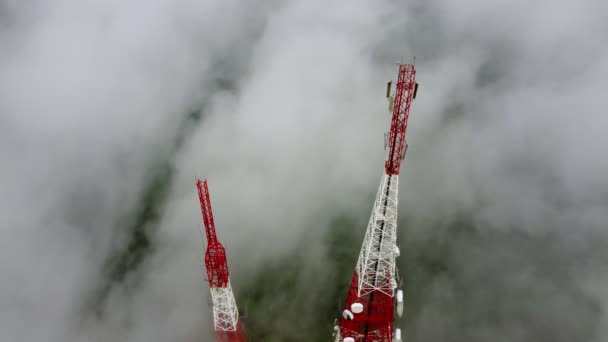 云雾密林中的航空轨道电视塔 — 图库视频影像