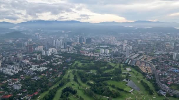 Aerial View Royal Selangor Golf Club Misty Morning — Stock Video