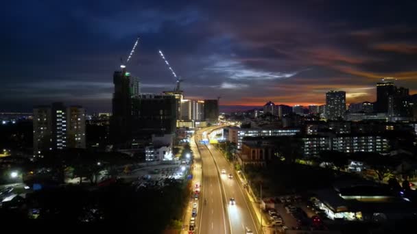 Luchtfoto Zonsondergang Autoweg Bij Jalan Sultan Azlan Shah Penang — Stockvideo