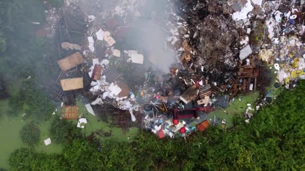Aerial Look Open Rubbish Burning Outdoor — Video
