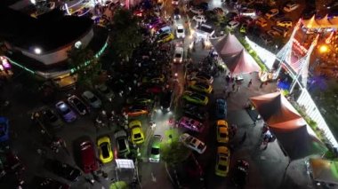 Juru, Penang, Malaysia - Oct 08 2022: Aerial view car show in night