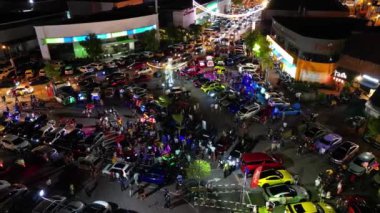 Juru, Penang, Malaysia - Oct 08 2022: Drone shot of car gathering in night