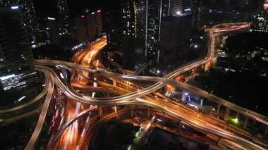 Damansara, Selangor, Malaysia - Nov 04 2022: Night motion light trail highway interchange at Damansara town
