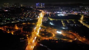 Bukit Bintang, Kuala Lumpur, Malaysia - Nov 11 2022: Aerial view interchange LDP and KESAS Highway in night