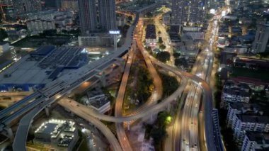 Bukit Bintang, Kuala Lumpur, Malaysia - Nov 28 2022: Aerial view new highway in development near IKEA MyTown in evening night