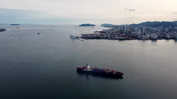 Georgetown Penang Malaysia Nov 2022 Hyperlapse Move Container Ship Penang — Wideo stockowe