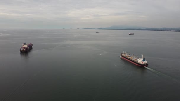 Georgetown Penang Malaysia Nov 2022 Drone Shot Container Ship Move — Stock videók