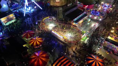 Sungai Nibong, Penang, Malaysia - Dec 16 2022: Aerial view people go to Euro fun fair at Pesta Pulau Pinang