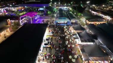 Sungai Nibong, Penang, Malaysia - Dec 31 2022: Aerial people shopping at Pesta Pulau Pinang in night