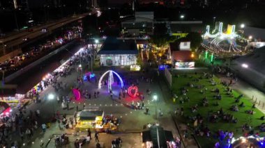 Sungai Nibong, Penang, Malaysia - Dec 31 2022: Aerial view visitor at the Pesta Pulau Pinang