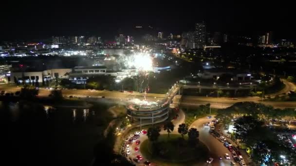 Bayan Lepas Penang Malaysia Dec 2022 Aerial Tracking View Fireworks — Stok video