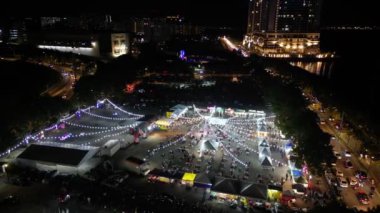 Aerial view food hawker sell in night near Queensbay Mall Seaside in night