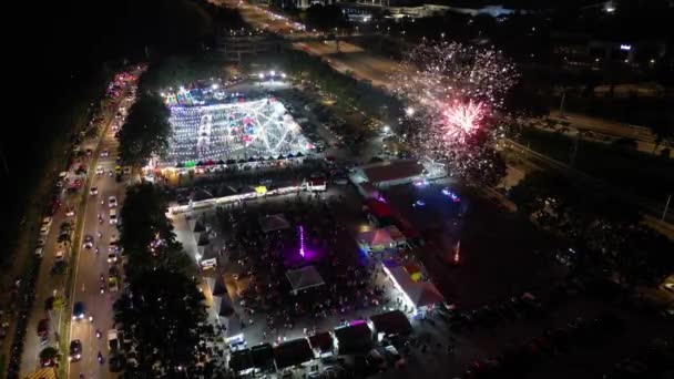 Bird Eye View Firework Display Show Celebrate New Year Queensbay — Video