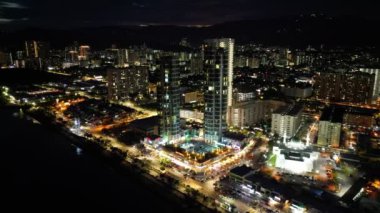 Georgetown, Penang, Malaysia - Oct 10 2022: Aerial view Automall and surround traffic night scene