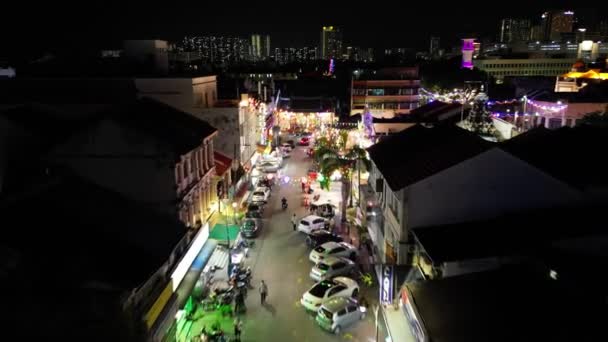 Georgetown Penang Malaysia Oct 2022 Aerial Move Little India Decoration — Video Stock