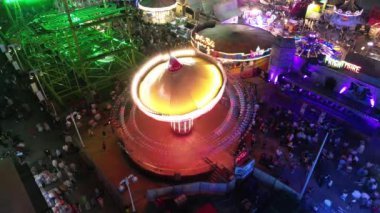 Sungai Nibong, Penang, Malaysia - Dec 31 2022: Aerial look light trail public visit to fun fair