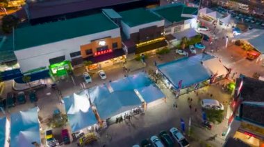 Sungai Nibong, Penang, Malaysia - Oct 07 2022: Aerial view public attend to car show event at Auto City Carnival in night