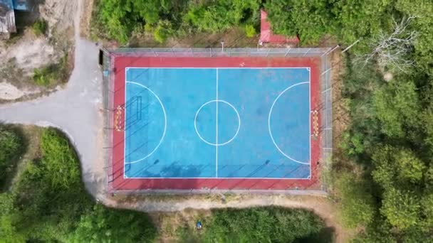 Vista Aérea Campo Futsal Azul Livre Visão Cima Para Baixo — Vídeo de Stock