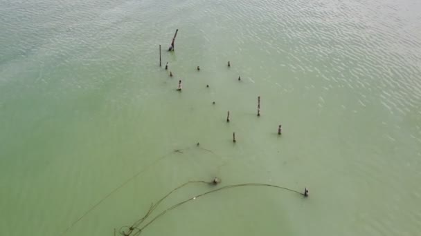 Aerial View Abandoned Wooden Pier Sea — Vídeos de Stock