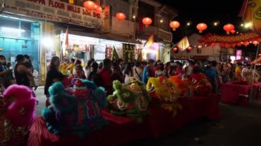 Georgetown, Penang, Malaysia - Jan 28 2023: People visit to Miao Hui view the decoration of lion dance