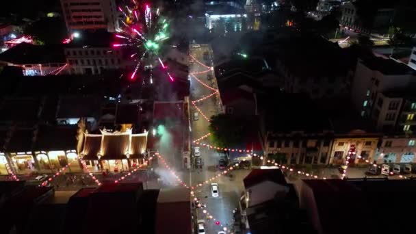 Georgetown Penang Malezya Ocak 2023 Geceleri Çin Yeni Yıl Havai — Stok video