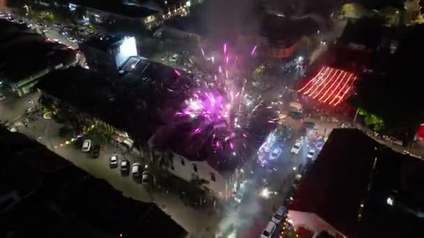 Georgetown Penang Malaysia Jan 2023 Aerial View Fireworks Georgetown Old — Video