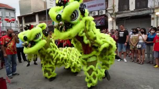 Georgetown Penang Malaysia Jan 2023 Χορός Λιονταριού Στο Δρόμο Κατά — Αρχείο Βίντεο
