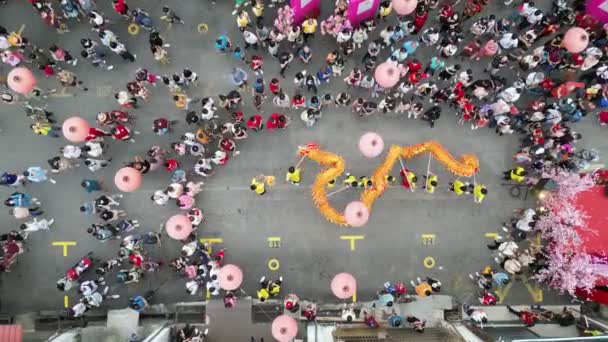 Georgetown Penang Malaysia Jan 2023 Aerial View Look Lion Dance — Stockvideo