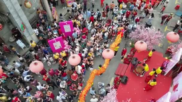 Georgetown Penang Malezya Ocak 2023 Havadan Takip Eden Ejderha Dansı — Stok video