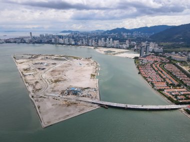 Gurney, Penang, Malezya - 20 Ekim 2021 Penang 'daki Gurney Wharf Projesi' nin havadan izleme ıslah adası