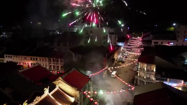 Georgetown Penang Malaysia Januar 2023 Aerial Fly Away Look Firework — Stockvideo