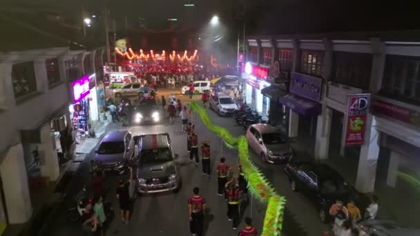 Джорджтаун Пенанг Малайзия Января 2023 Танцы Зеленых Драконов Выступают Улице — стоковое видео